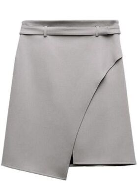 Zara Light Gray Asymmetrical Wrap Belt Skirt